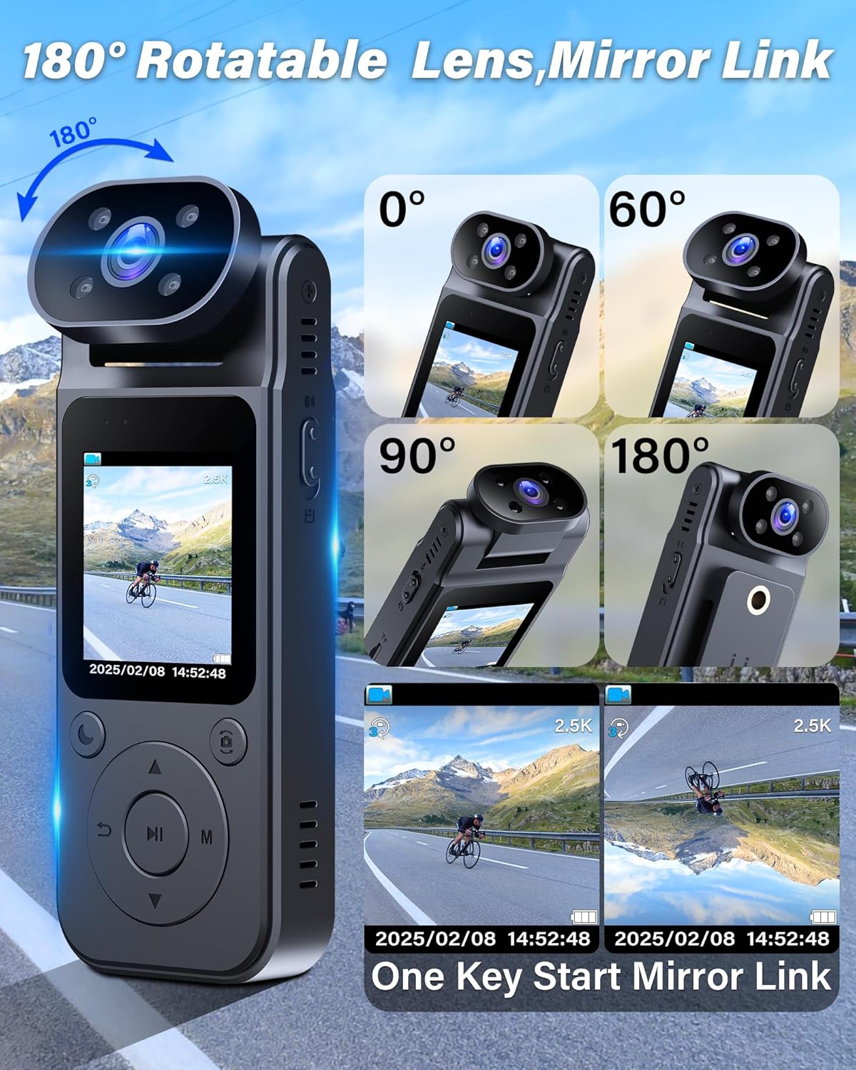 MUSICOZY WiFi Body Camera 2.5K Mini Body Cam with Audio and Video Recording, Portable HD Bodycam with 180° Rotation, 180° IR Night Vision, Personal Magnetic Pocket Camera for Travel, Motion Detection