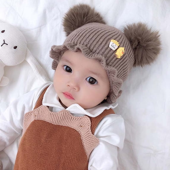 JANDEL Autumn Baby Girls Boys Toddler Cartoon Print Hats With Ball Design Casual Caps Headwear