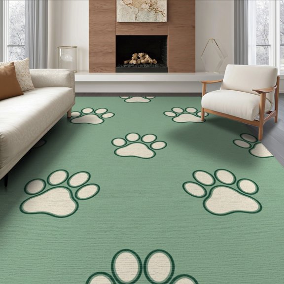 ODIKA 8'x10' Washable Area Rug Non-Slip Chair-Friendly Mat Footprint Patterned Tossed Bone Motif Border Print Scattered Refined Structured for Dining Room, Large Office, Lounge