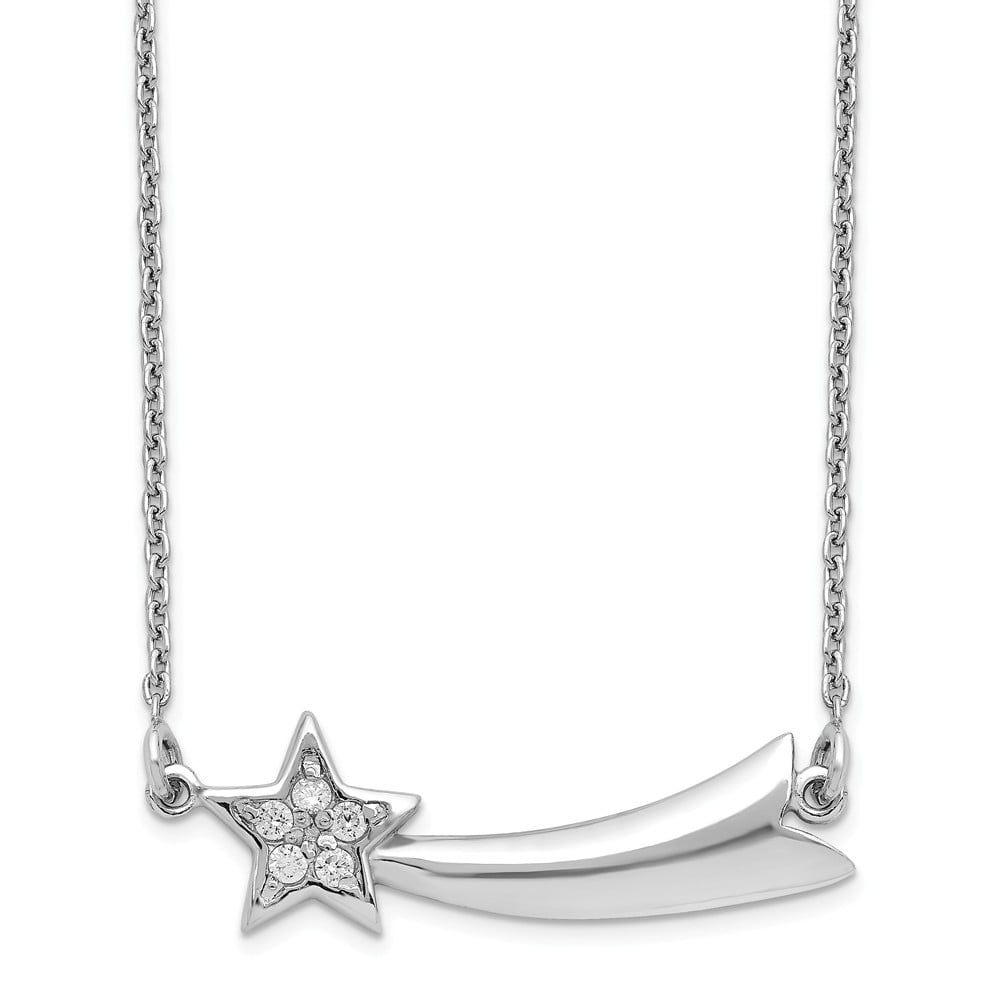 Pendant With Necklace - Sterling Silver CZ Shooting Star Necklace with