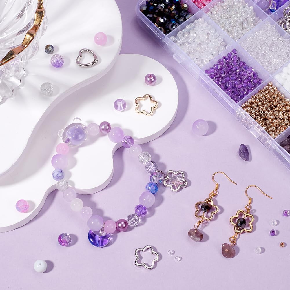 DIY Dangle Earring Making Kits including Acrylic Pearl & Glass & Seed Beads & Gemstone Chip Beads CCB Plastic Bead Frames Brass Earring Hooks Purple 8x7.5mm Hole: 2mm 25pcs