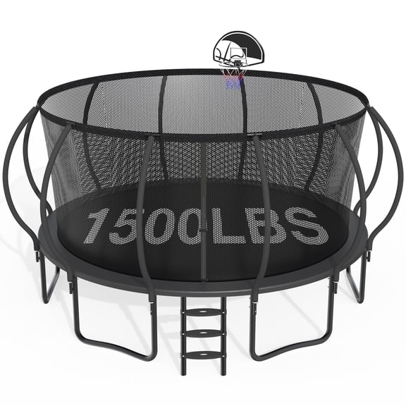 CITYLE 16FT Trampoline with Enclosure Net, Outdoor Trampoline for Kids and Adults, 1500LBS Trampoline with Basketball Hoop, Galvanized Steel Heavy Duty Trampolines with Xmas Gift