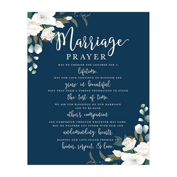 Koyal Wholesale Marriage Prayer Canvas Wall Art Decor, Navy Blue with White Floral Design, Wedding Registry Ideas