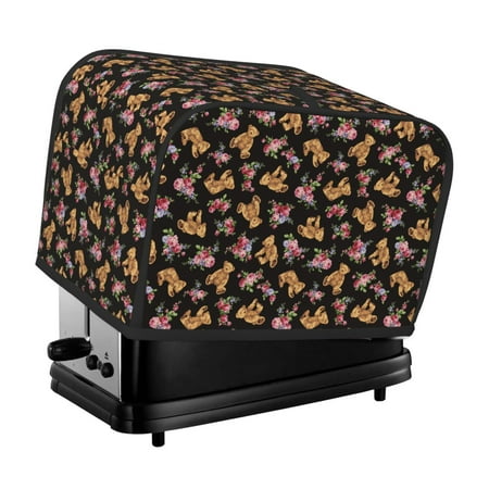 

KLL Rose Flower Bear Print 2 Slice Toaster Dust Covers Kitchen Small Appliance Cover with 2 Pockets Can hold Jam Spreader Knife & Toaster Tongs (11.4 x 7.9 x 7.5)