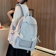 thumbnail image 6 of Star Print Backpack with Side Bow, Cute Aesthetic Daypack with Transparent Front Pocket, Spacious Laptop Backpack for Outdoor Travel (Pink), 6 of 10