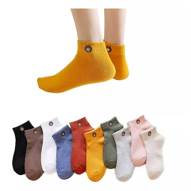 10 Pares Calcetines Deportiva Liso Algodón Para Mujer Y Niño