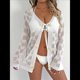 thumbnail image 4 of Blusas con Lazo Frontal Caladas para Mujer, Tejidas en 3D con Flores, Mangas Acampanadas, Crochet, Estilo Bohemio, Lindas Camisas Tipo Cárdigan. Talla Única, 4 of 10