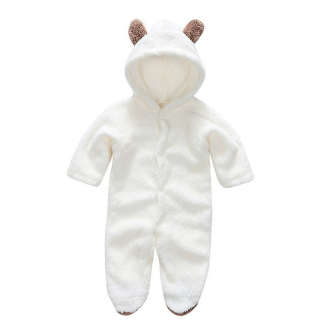 AherBiu Baby Girls Boys Clothes Newborn Infant Rompers Fleece Hooded Jumpsuits Fall Winter Long Sleeve Winter Warm Bodysuits Solid Color
