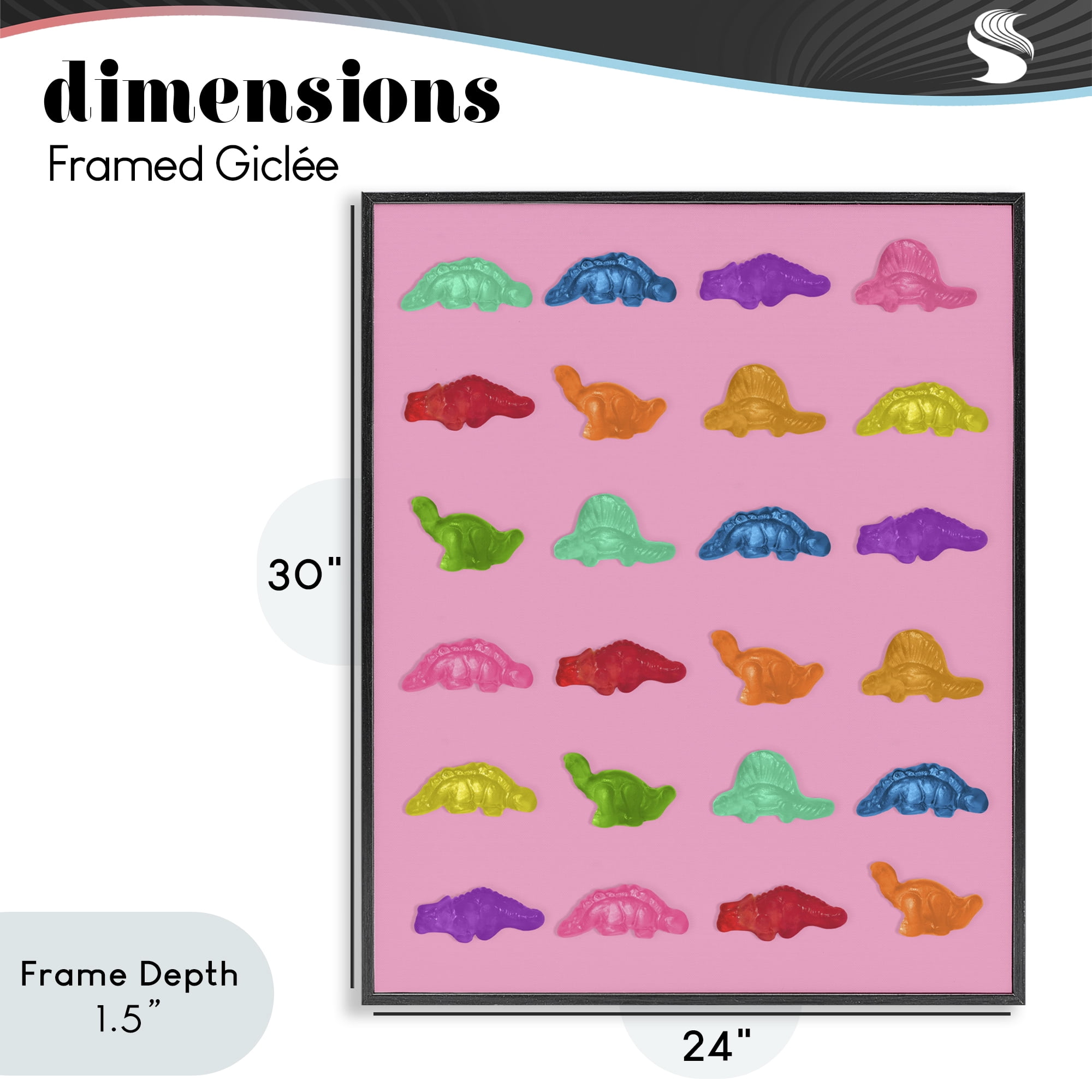 Stupell Industries Dinosaur Gummies on Pink Black Framed Giclee Art, design by LISH Creative
