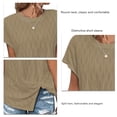 thumbnail image 3 of Women Short Sleeve Top Split Hem Round Neck Shirt Casual Pure Color Shirt Summer Loose Top Khaki L, 3 of 4