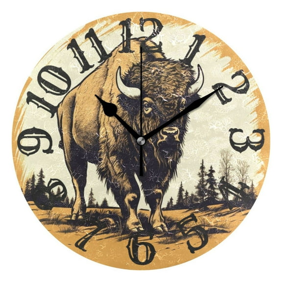 Bull Bison Trees 10 inch Wall Clocks Non Ticking Easy to Read Battery Decorative for Home Bathroom Kitchen Bedroom Living Room