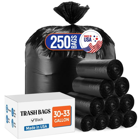 Bolsas de basura Delxo 113-125 L, 250 unidades, negras, gruesas, fabricadas en EE. UU.