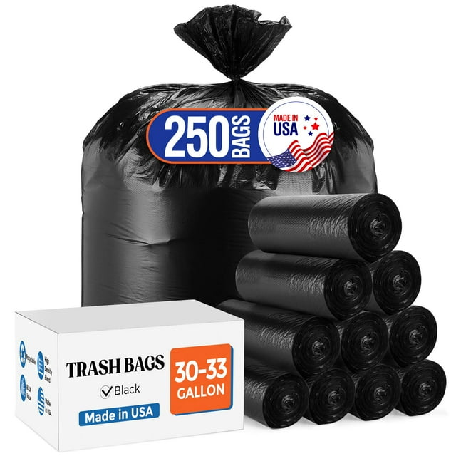 Bolsas de basura Delxo 113-125 L, 250 unidades, negras, gruesas, fabricadas en EE. UU.