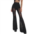 thumbnail image 3 of Pantalones Acampanados de Transparente con Encaje Floral para Mujer, Pantalones Largos de Cintura Alta Elástica. Negro L, 3 of 10