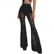 thumbnail image 3 of Pantalones Acampanados de Transparente con Encaje Floral para Mujer, Pantalones Largos de Cintura Alta Elástica. Negro L, 3 of 10