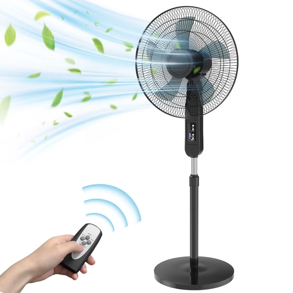 Riousery 17''Oscillating Pedestal Fan with 3-Speeds, 50" H Stand Floor Fan with Remote Control, Black,New