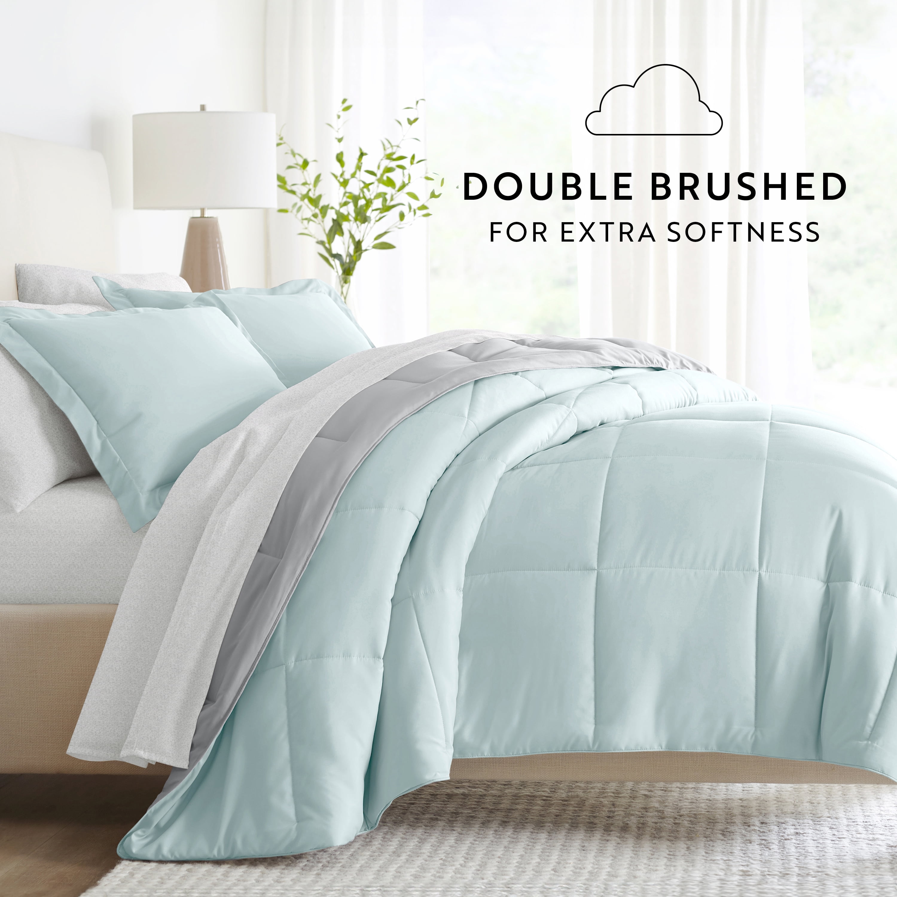 Noble Linens 7 Piece Bedding Bundle, Reversible Comforter and Patterned Sheet Set, King