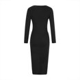 thumbnail image 5 of Njoeus Women's Elegant Long Sleeve Ruched Midi Dress Casual Crew Neck Bodycon Split Cocktail Party Dresses, 5 of 6