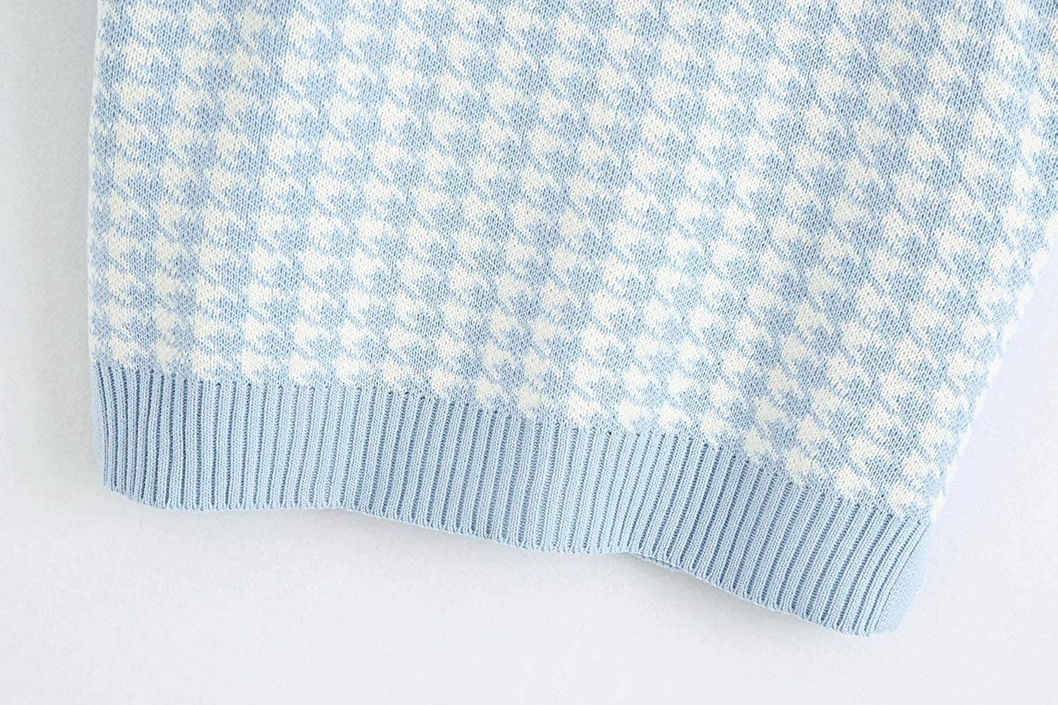 Women Houndstooth Pattern Knit Sweater Vest Sleeveless Loose