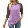 thumbnail image 2 of Timegard Womens Tops Summer Three Quarter Sleeve Round Neck Fitting Tee Shirts Color Block Athletic Tops, 2 of 4