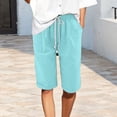 thumbnail image 7 of Mifsaly Linen Bermuda Shorts for Women Knee Length Summer Casual Shorts with Pockets Lightweight Loose Relaxed Fit Beach Vacation Clothes Sky Blue,XXXXL, 7 of 7