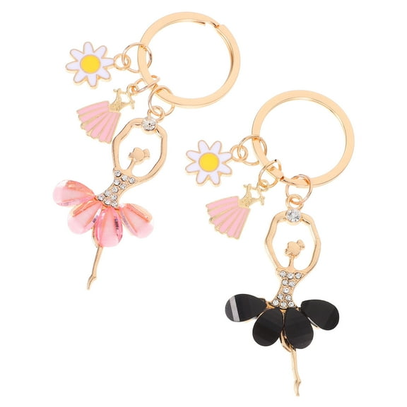 OUNONA 2Pcs Decorative Rhinestone Ballet Keychain Metal Key Chain Accessories