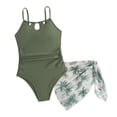 thumbnail image 3 of Shadoumai Girls One Piece Swimsuit 12-14 Trim Wrap Tie Back Girls Swimwear Tankini Quick Dry & Stretchy Tropical Print Ruffle Bathing Suit Tween Adjustable Straps Padded Swimwear with Cover Up Pants, 3 of 8