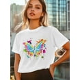thumbnail image 6 of Women's T-Shirt Colored Butterfly Abstract Animal Short Sleeve Casual Tee Classic Crew Neck T Shirt for Women White, 5XL, 6 of 7