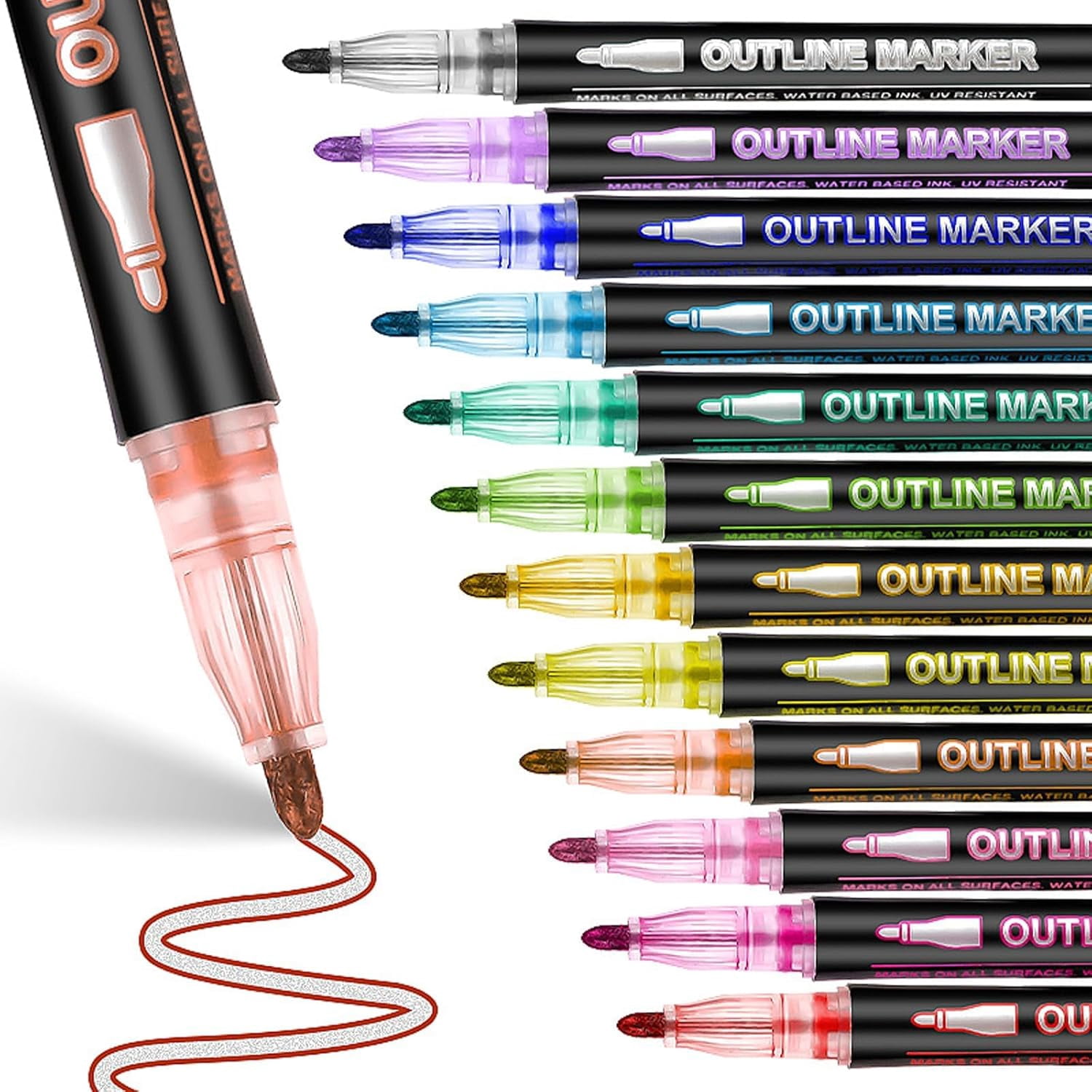 Dual-Line Contour Pen,  Outline Pen, Double Line Super Squiggles Glitter & Metallic Markers, 8/12/24/36/48/60 Colors Self-Outlining Glitter Pens, for Art and DIY (36pcs)