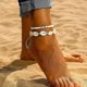 thumbnail image 4 of Juego de tobilleras con dije de tortuga blanca, tobillera con cuentas, joya para el pie de playa, 4 of 5