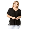 thumbnail image 2 of YELETE Women's Short Sleeve V-Neck Oversized Top, Black XL, 2 of 4