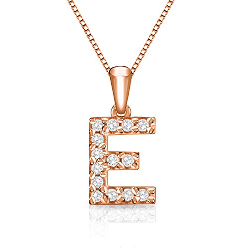 14K Rose Gold Letter E Diamond Initial 