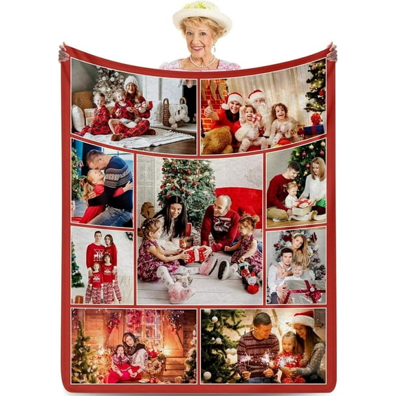 AISENIN Custom Blanket with Picture Customized Blankets with Photos Christmas Personalized Blankets and Throws Custom Gifts for Grandma