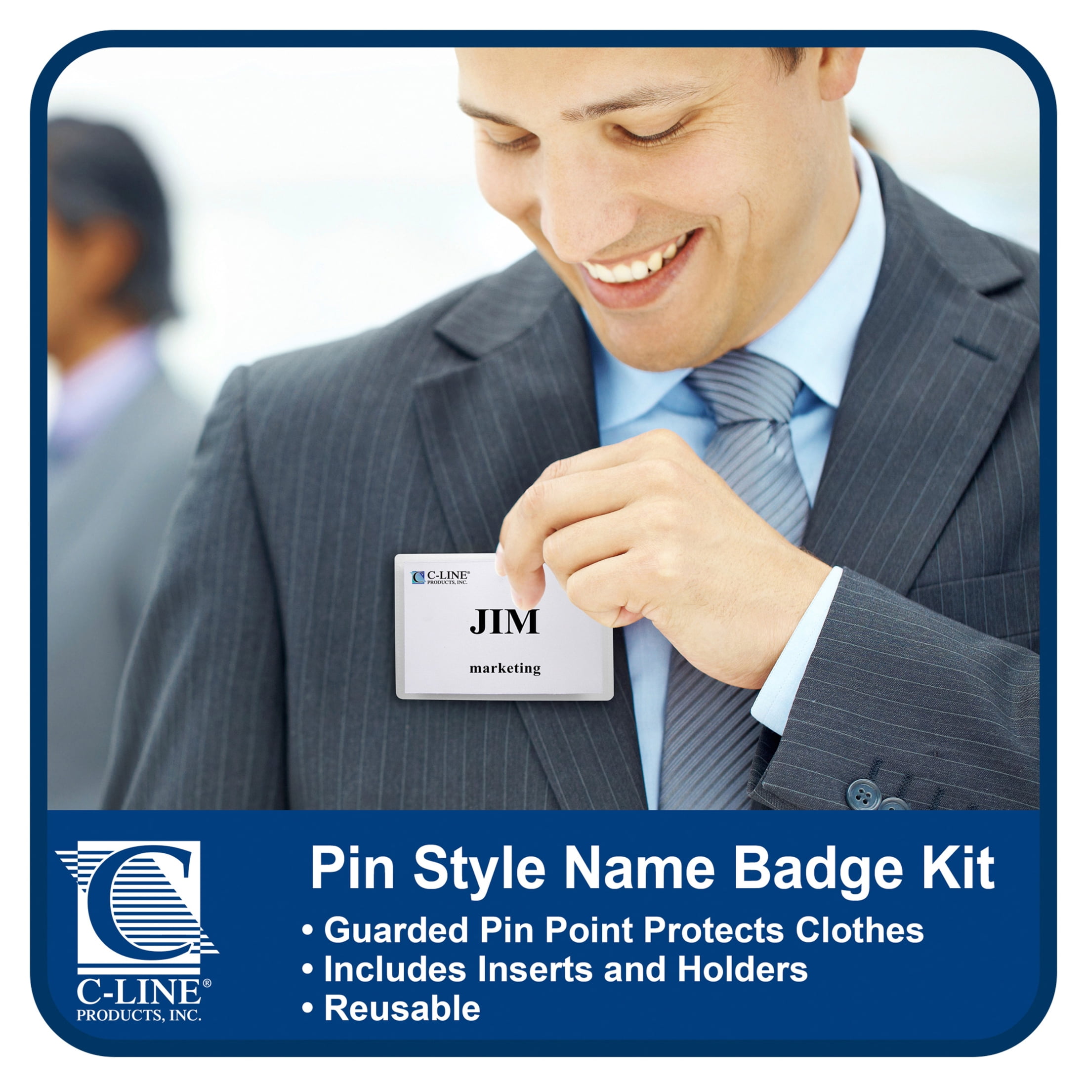 Times up Pin Name Badge Kit with Laser Inkjet Printable Insert, 3.5" x 2.25", Vinyl, Clear, Pack of 100