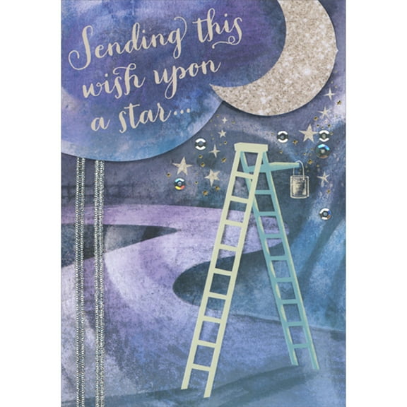 Designer Greetings Wish Upon a Star and Crescent Moon 3D Die Cut Banner, Ladder, Silver Ribbons and Sequins Hand Decorated Father's Day Card for Someone Special