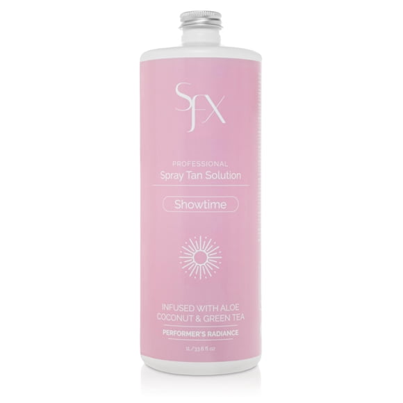 Solución orgánica de bronceado en aerosol SunFX para competencia con un hermoso aspecto bronceado - Extra Dark Premium One Fits All - Showtime
