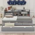 thumbnail image 2 of Euroco Wood Full Size Captain Bed with Trundle and Drawers, Light Grey, 2 of 13