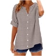 thumbnail image 2 of Zorckvet Womens Summer Blouses Loose Fit Tops Button Down Round Neck Cotton Linen Shirts for Women Short Sleeve, 2 of 5