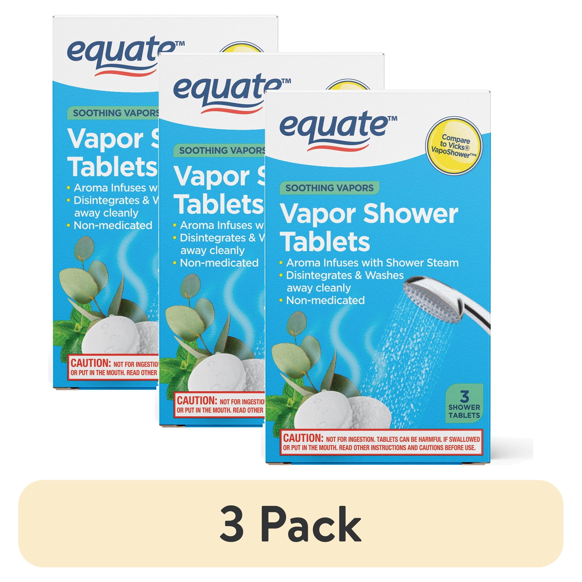 (3 pack) Equate Soothing Vapor Shower Tablets, Eucalyptus & Menthol, 3 Count, Compare to Vicks® VapoShower™