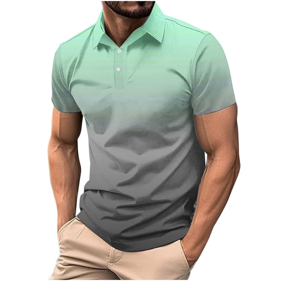 Cmfcve Summer Mens Tops 2026 Ombre Short Sleeve t Shirt Slim Fit Casual Collared Top with Buttons Front
