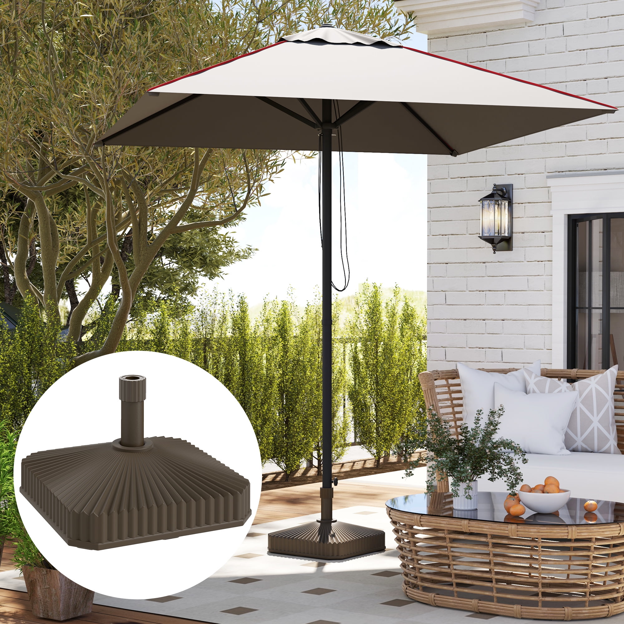 Outsunny Patio Umbrella Base Holder Outdoor Umbrella Stand, Filled Up to 42lbs with Sand or 33lbs with Water for Garden Poolside, Brown