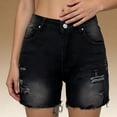 thumbnail image 4 of BOMYJESK Jean Shorts Womens Mid Rise Casual Denim Shorts Ripped Trendy Pull on Jorts Frayed Raw Hem 2026 Summer Cut Off Shorts with Pockets Black L, 4 of 4