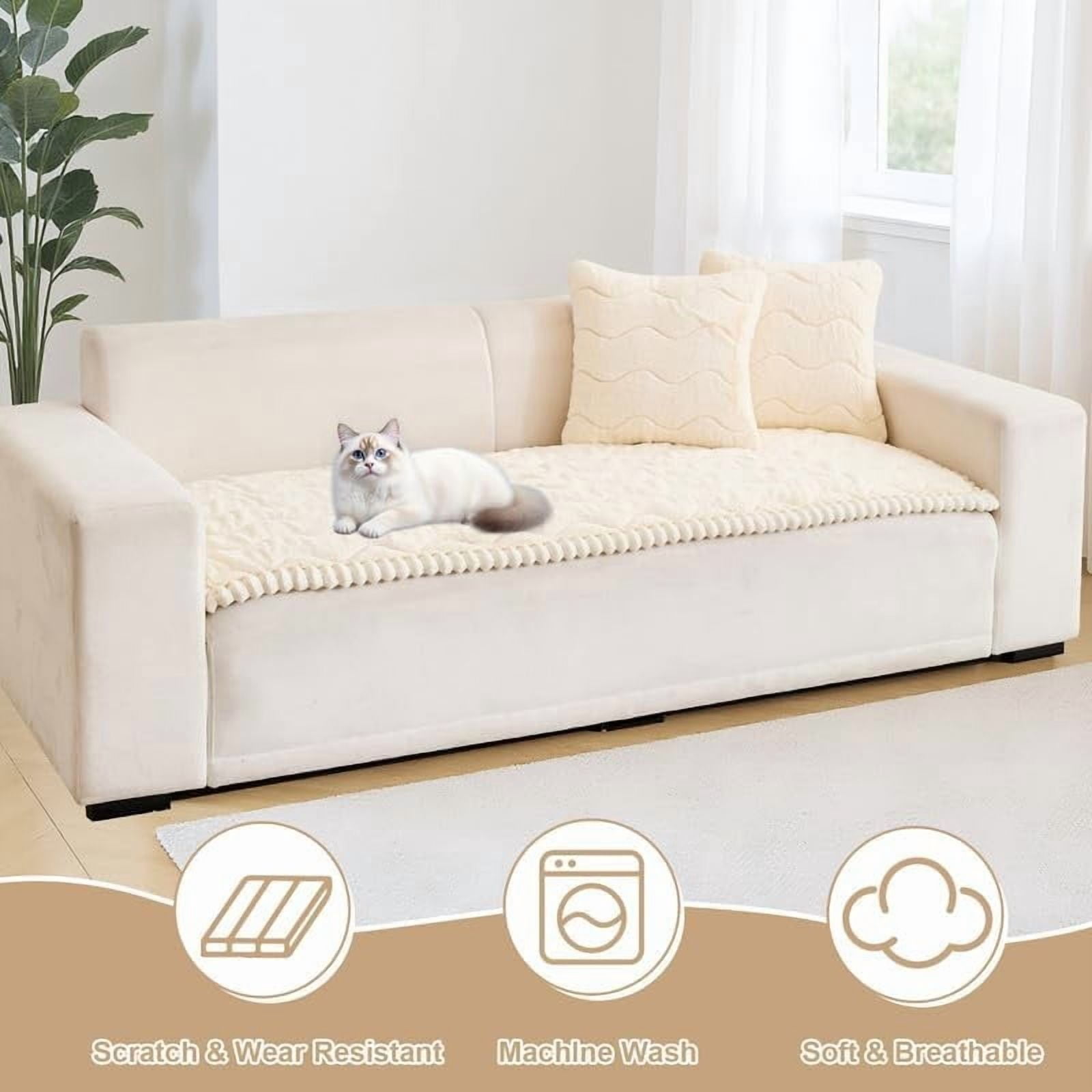 Topchances Fuzzy Couch Covers, Faux Mink Wavy Sofa Slipcover Mat for Pets,  Anti-Slip Furniture Protector Pet Bed Mat for Dogs Cats (Beige Yellow, 28''x59'')