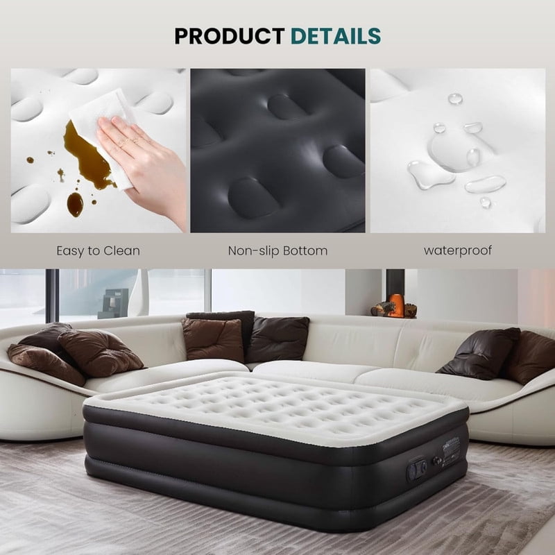Kelno 22" Queen Air Mattress with Built in Pump Quick Inflate Deflate Airbed for Home Camping, Black