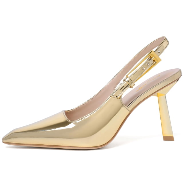 Zapatos Slingback con tacón RIBONGZ Gold para mujer Stiletto 9 cm