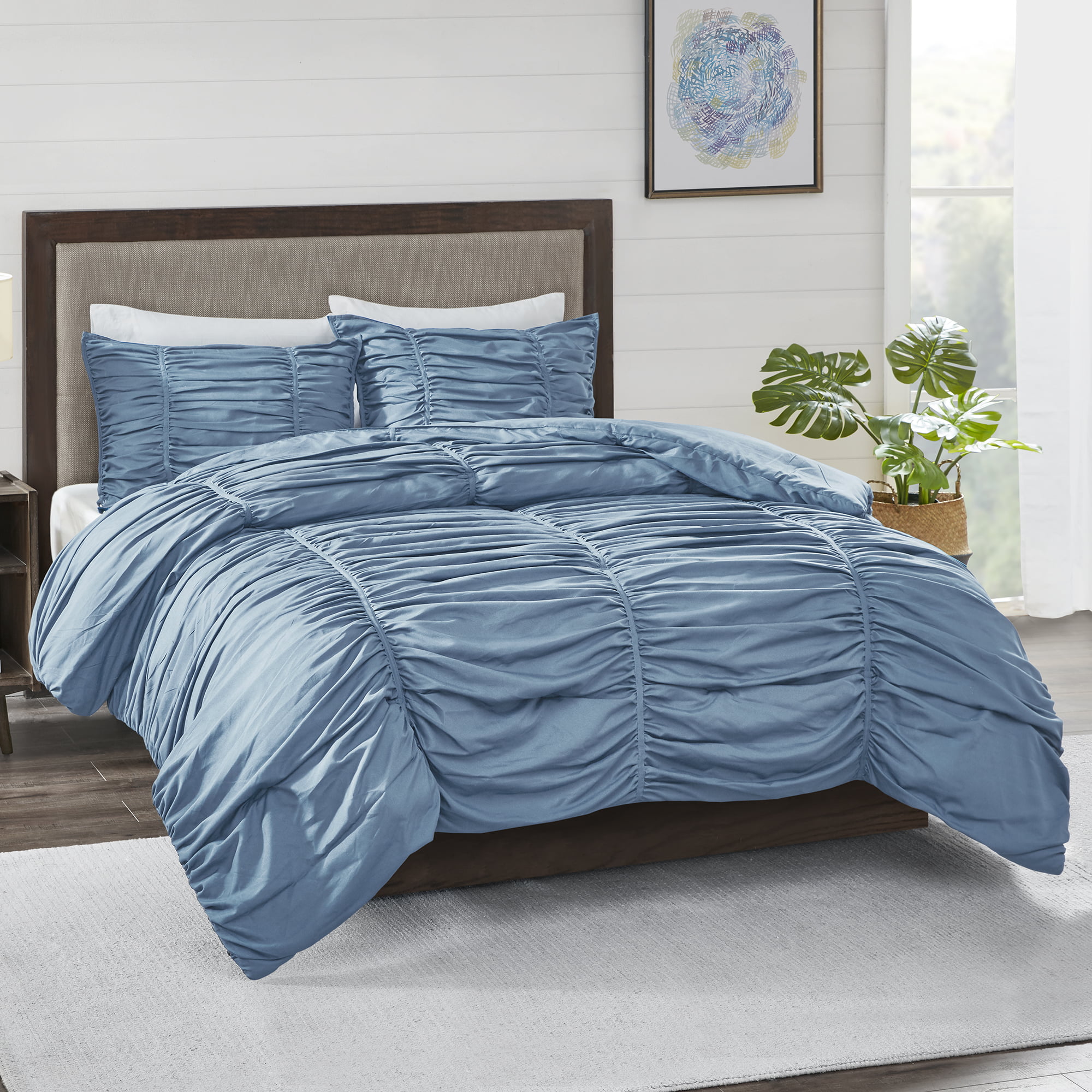 Better Homes and Gardens Jaden Ruched Light Blue 3Piece Comforter Set, Full/Queen