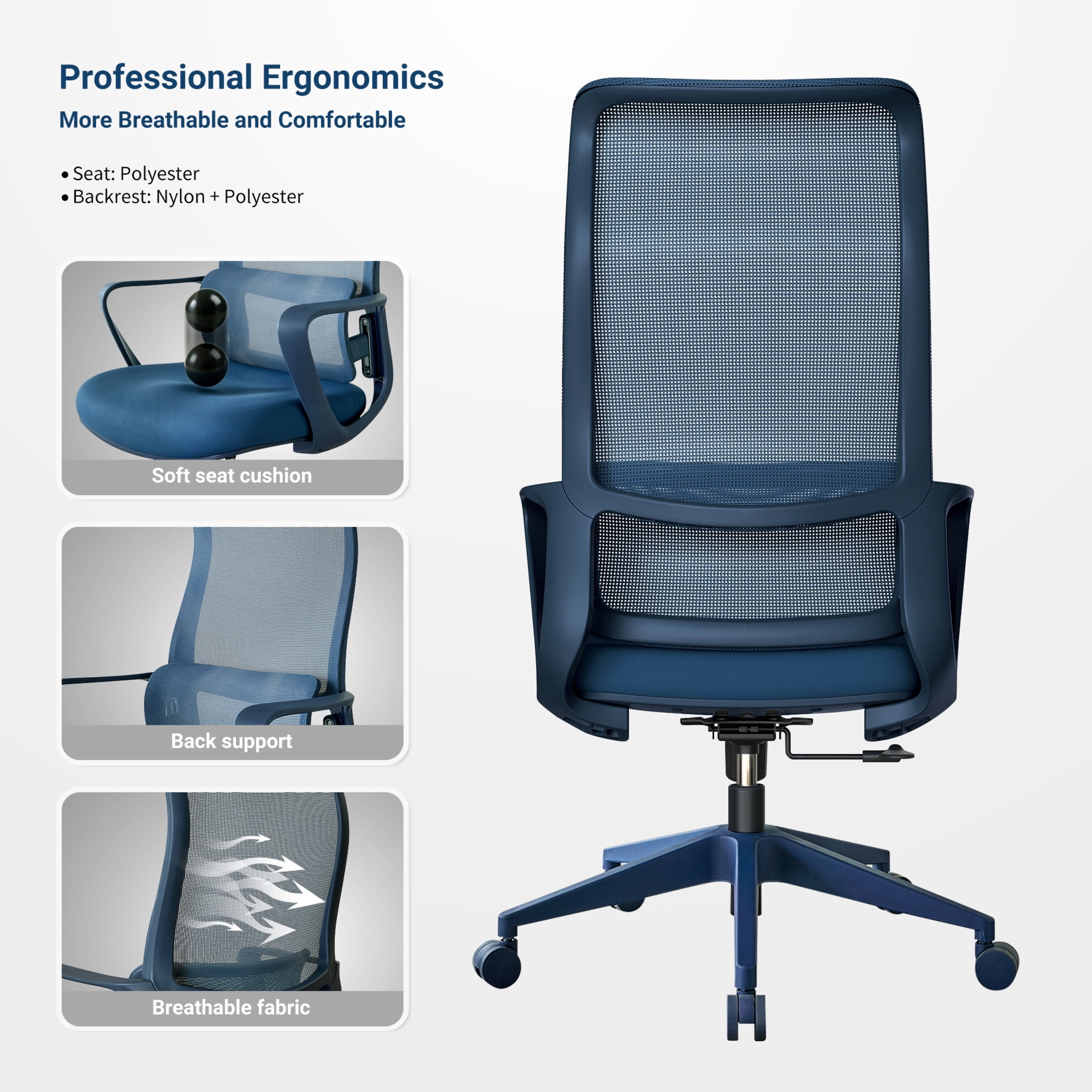 Noble House Ergonomic Mesh Swivel Office Chair, Lifting Multifunction Task Chair with Flip Arms and High-Backrest, Blue