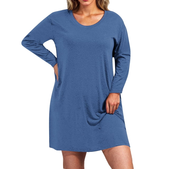 Robe Grande Taille, Robe Maxi à Manches Longues à Coupe Ample et Col Rond pour Femmes, Robe Décontractée et Confortable pour l'Automne et l'Hiver