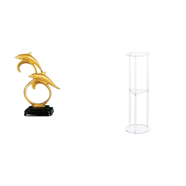 Figura de delfín,Colección de adornos de escritorio con figuras de delfines,Mesa auxiliar redonda,Mesa auxiliar redonda de acrílico transparente de 3 niveles para sala de estar,Mesita de