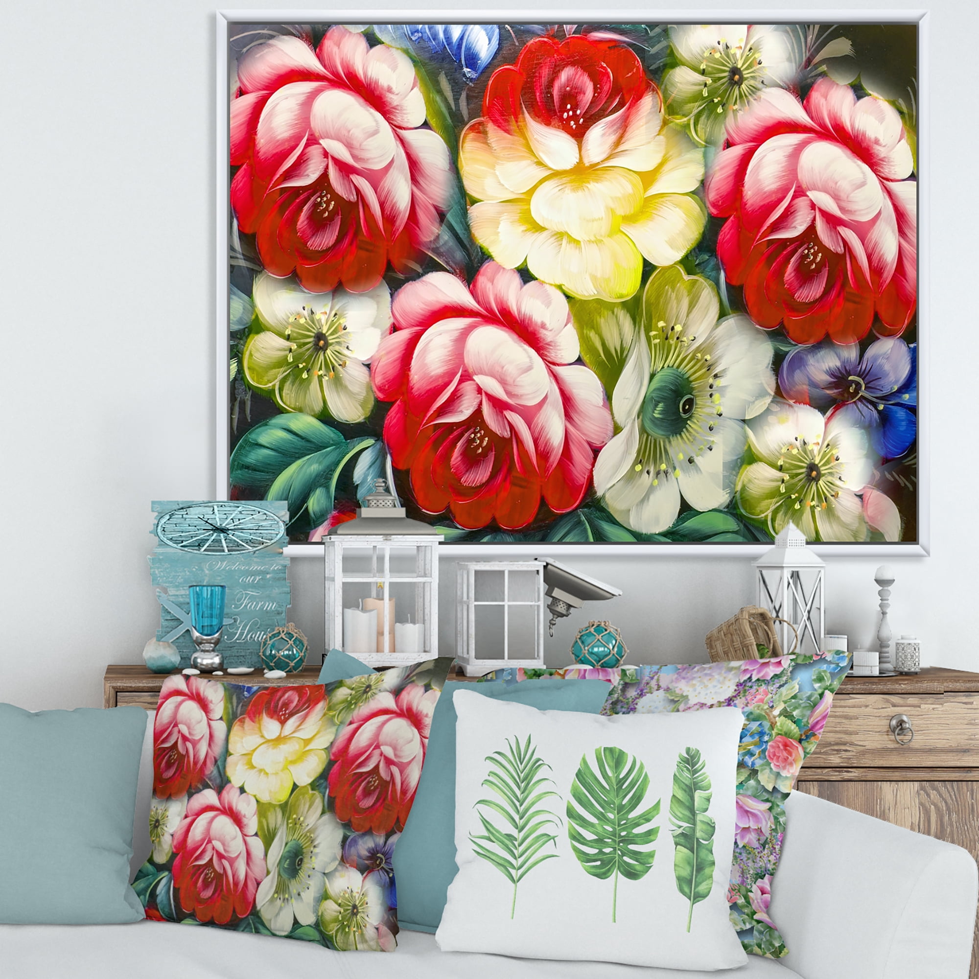 Designart 'Vintage VIbrant Yellow and Red Flower Still Life I' Traditional Framed Canvas Wall Art Print